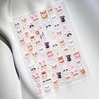 Autocollants pour ongles 5D mignons en forme de chat, chaton, lapin, chapeau, patte, étoile, décorations pour ongles auto-adhésives Kawaii DIY, manucure, art des ongles