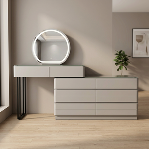 Modern Minimalist Makeup <b>Vanity</b> <b>Table</b> with Lighted <b>Mirror</b> Gray MDF Storage Bedroom Furniture - Product Image 3
