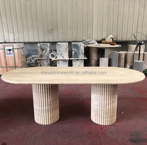 Tùy biến tự nhiên đá hình bầu dục phòng bếp đồ nội thất nhà hàng đá cẩm thạch travertine Top bàn ăn - Product Image 4