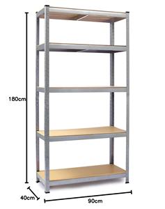 מדף איכותי בן 5 קומות 180x90x40 ס\\\"מ, מדפים תעשייתיים למחסן, מדפים ללא ברגים, מדף מגולוון - Product Image 2