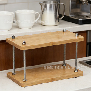 Étagère de rangement de bureau à double niveau en bois de bambou, réglable en hauteur, organisateur de bureau, porte-gobelets à café pour la cuisine - Product Image 4