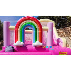 Castillo hinchable de arcoíris para saltar, de nuevo diseño con tobogán castillo hinchable, Tobogán inflable combinado y pozo de bolas para fiesta - Product Image 3