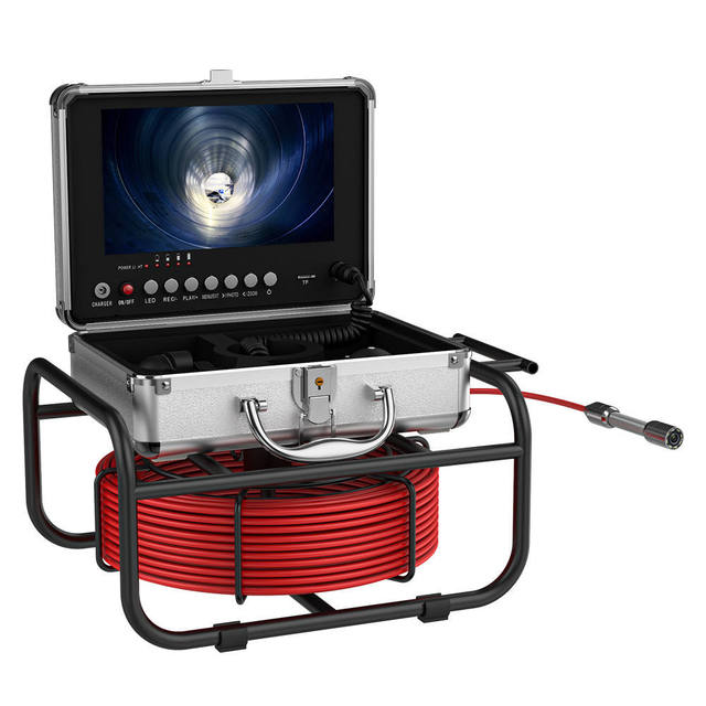 Bondi 360 Rotating Sewer Pipe Inspection Camera 9-Inch AHD 720P Screen 512Hz Transmitter Meter Counter IP68 Protection 1 Year