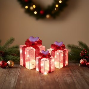Juego de Cajas de Regalo Decorativas Preiluminadas, 3 Unidades, Funcionan con Pilas, Iluminación Interior para San Valentín, LED Blanco Cálido, Decoración Navideña de Plástico - Product Image 2