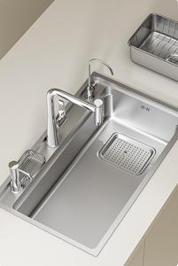 Grand évier de cuisine multifonctionnel à cuve unique encastrable en acier inoxydable 304 avec motif grain de riz - Product Image 3