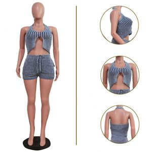 Completo 2 Pezzi Estivo 2025 da Donna: Set Tuta Sportiva alla Moda con Top a Righe <span class=keywords><strong>in</strong></span> <span class=keywords><strong>Maglia</strong></span> e Pantaloncini - Abbigliamento Casual Femminile - Product Image 3