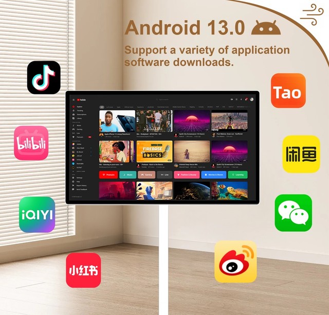 Portable Tv 24" LED LCD White WiFi Touch Screen Android TV for Multi-Scenario Use