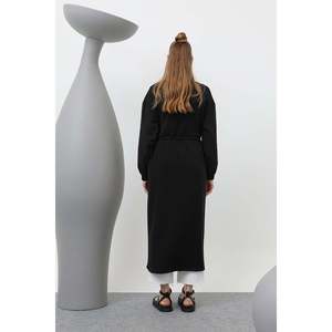 Vestido de Mujer con Cierre Frontal y Detalle a Rayas con Cintura Ajustable - 15198ELB - NEGRO - Product Image 5