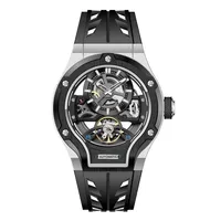 Jam Tangan Mekanik Otomatis Globe Rose Gold Sky Hollow Flywheel Tema Mewah Sport Pria Terbaru Tali Karet CE8006G
