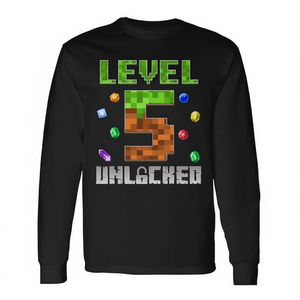 Camiseta de manga larga con estampado digital de Pixel para niños, cuello redondo, regalo de cumpleaños, nivel 5 desbloqueado - Product Image 3