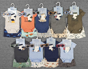 Conjunto de Ropa de Bebé de 4 Piezas para Verano, 0-12 Meses, Estilo Europeo Americano, Mamelucos de Algodón, Pantalones Cortos, Gafas de Sol, Calcetines, Estampado Animal/Floral - Product Image 2