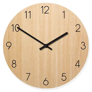 2023 New Nordic Mdf Wood Wall Clock Custom Logo Modern Round Simple Wooden Clocks Home Decoration