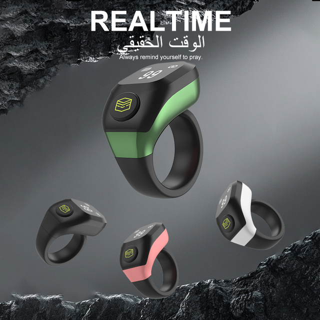 Smart Tasbih Clock Adjustable 3 Sizes (18mm 20mm 22mm) Digital Counter Prayer Reminder Ring Waterproof Fins Zikr9 Ring