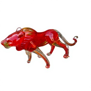 Figura de Pantera de Cristal Rojo de Murano, Escultura de Animal de Cristal Soplado a Mano, Decoración Moderna para Escritorio, Accesorio para Mesa - Product Image 1