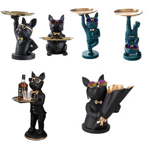 Bouledogue <span class=keywords><strong>anglais</strong></span> artisanal en résine personnalisé avec plateau de rangement Statue lunettes chien Animal Sculpture Décoration de table Bureau Maison ornement - Product Image 4