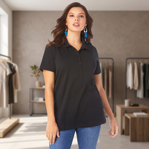 <b>Women's</b> <b>Black</b> Solid Plain Dyed Knitted Breathable Cotton for <b>Shirt</b> Short Sleeve Casual Oxford Fabric Regular Length Streetwear - Product Image 1