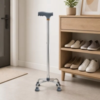 Bâton de marche à quatre pieds en alliage d'aluminium, réglable sur 10 niveaux, avec système de verrouillage par anneau, stable pour personnes âgées et handicapées