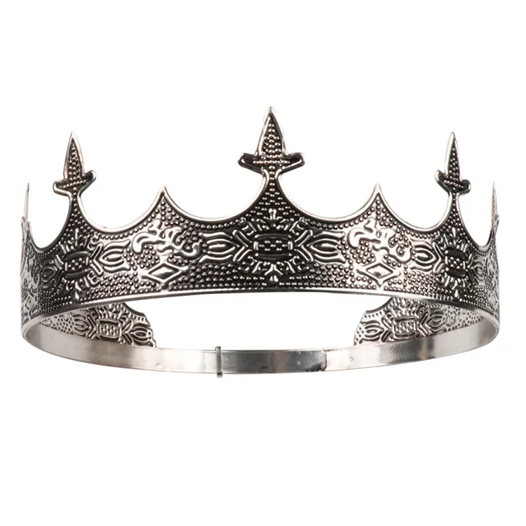 Retro full round baroque crown geometric adjustable king men Pageant metal crown