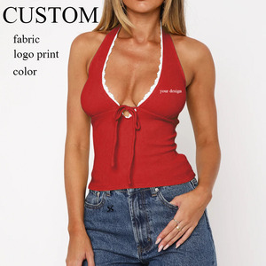 Débardeur sexy sans manches pour femme, style camisole, dos nu, à nouer, en coton et élasthanne, collection été, best-seller - Product Image 1