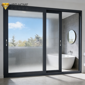 Porte <span class=keywords><strong>coulissante</strong></span> moderne en aluminium noir avec triple panneau en verre dépoli pour salle de bain intérieure (étanche et intimité) – Idéale pour l'hôtellerie - Product Image 1