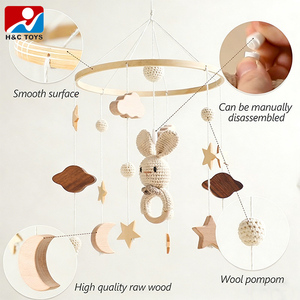 Mobile per Culla Neonato con Coniglio all'Uncinetto, Orso Bruno, Elementi del Regno Animale e Nuvole, con Stelle in Legno, Luna e Nuvole, Campanello Morbido per la Cameretta - Product Image 3
