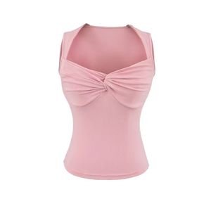 Blusa de Verano para Mujer, Corte Ajustado, Cuello en V, con Volantes, Transpirable, Tejida, Corta, Diseño Liso Teñido - Product Image 5