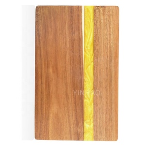<span class=keywords><strong>Planche</strong></span> à découper en bois d'acacia <span class=keywords><strong>jaune</strong></span> de la rivière, résine époxy, faite à la main, avec logo personnalisé, 39x25 cm, pour la cuisine à domicile - Product Image 2