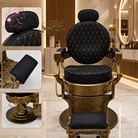Fauteuil de Barbier Ergonomique de Luxe Noir et Or en Cuir, Base en Acier Inoxydable, Réglable, pour Salon de Coiffure - Vente en Gros