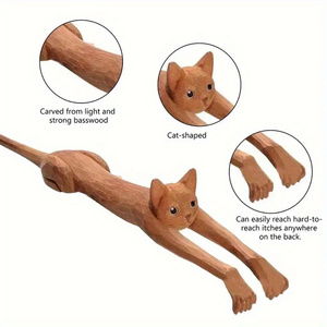 Eco-Friendly De Madeira Gato Em Forma De Volta <span class=keywords><strong>Scratcher</strong></span> Longo Punho Bonito Design Massageador Scratch Stick para Home Office Madeira Artesanato Presente - Product Image 4