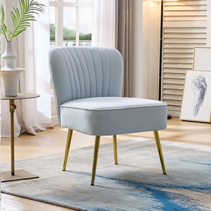 Fauteuil d'appoint bleu capitonné au design élégant, avec accoudoirs rembourrés et pieds dorés, idéal pour la maison, le bureau ou l'hôtel - Product Image 1