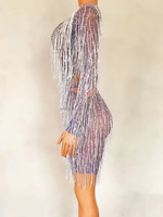 Robe de chanteur modèle de voiture de danse Dj strass tulle pampille extensible jupe courte robe scène performance costume femme