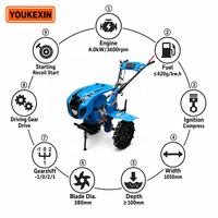 Micro-cultivateur diesel 212CC, moteur à essence 4 temps, roues de transport pour le champ, pour la ferme, deux roues motrices, sol dur