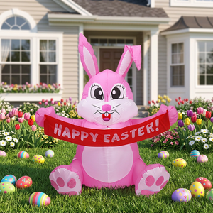Conejo Inflable de Pascua Transfronterizo de 1.5m, Conejo Rosa Adorable con Luces LED, Decoración de Jardín para una Feliz Pascua - Product Image 1