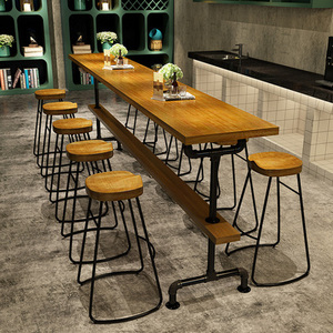 Marco de metal Diseño de cocina al aire libre Pub rústico Comedor High Top Long Narrow Rectangular comedor <span class=keywords><strong>Mesa</strong></span> de Bar de madera - Product Image 5