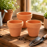 3Pcs Brown Clay Kecil Terracotta Tanaman Bunga Pot