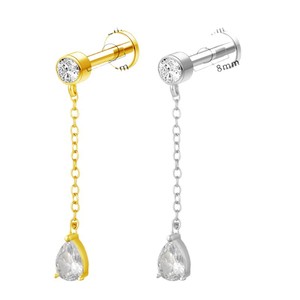 Piercing d'oreille en titane avec chaîne en zircon, design goutte d'eau, bijoux de mode ASTM F136 - Product Image 5