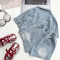 Tenues d'été pour adolescentes à la mode coréenne, haut en jean et short avec strass, ensembles de vêtements décontractés 2 pièces pour filles