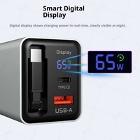 Chargeur rapide 65W rétractable avec affichage numérique en nitrure de gallium, compatible avec les téléphones Android, tablettes et appareils photo