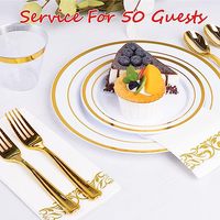 50 invités assiettes de luxe transparentes dures jetables à bord doré vaisselle assiettes de chargeur en plastique de qualité supérieure assiettes de mariage