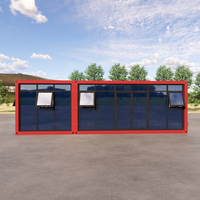 Maison préfabriquée modulaire de couleur personnalisée, bureau mobile en verre à ossature rouge avec fenêtres à battants pour espace de travail commercial