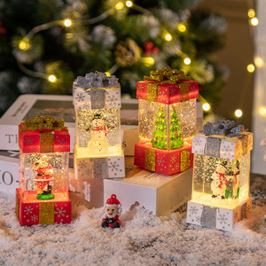 YUELIAN Caja de Regalo de Navidad con Forma de LED, Luz de Agua con Destellos Giratorios, Linterna Brillante de Papá Noel y Muñeco de Nieve, Adorno Navideño de Mesa - Product Image 2