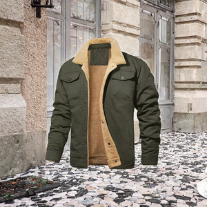 For GEARS <b>Men</b> <b>Sherpa</b> Lined Fleece Jacket Turn Collar Thick Winter Coat Cargo Pocket Breathable Workwear Style Outerwear - Product Image 3