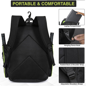 Sac de sport de tennis à grande capacité, sac à dos pour raquette de squash, équipement de paddle, sac de pickleball, sac à dos de sport avec compartiment pour chaussures - Product Image 3