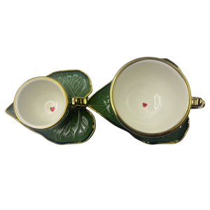 Custom 80ml 180ml Handmade <b>Ceramic</b> <b>Cups</b> Bulk Personalized Engraved <b>Ceramic</b> Coffee Mugs Plate with logo and Leaf Shape - Product Image 1