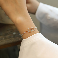 Bracelet double cercle en or 18 carats, chaîne en argent sterling 925, bracelets à maillons tendance, bijoux fins simples personnalisés pour femmes