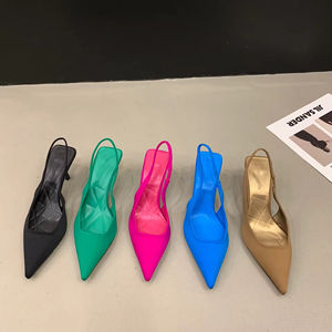 Sandales d'été pour femme en cuir véritable, à talon aiguille, bout pointu, brodées et perlées, avec bride de cheville, style créateur, sexy et intemporel - Product Image 2