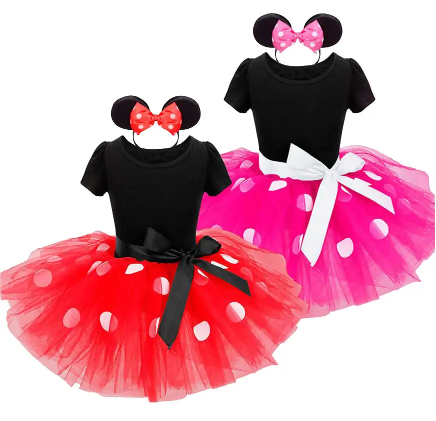 Minnie Traje Bebê Menina Vestido Mouse Orelha Headband Polka Dot Vestido Fantasia Dress Up Halloween Traje Cosplay