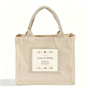 Sacs cadeaux personnalisés en gros, sacs fourre-tout robustes pour mariage et fêtes avec poche transparente en PVC, sac fourre-tout compact carré en toile - Product Image 1