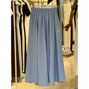 Jupe mi-longue plissée en mousseline de soie bleue taille haute pour femme Fiori, style évasé et doux - Product Image 1