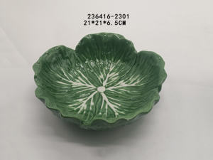 DSX <span class=keywords><strong>Assiette</strong></span> à salade en céramique peinte à la main motif <span class=keywords><strong>feuille</strong></span> <span class=keywords><strong>de</strong></span> chou en relief bol personnalisé - Product Image 4